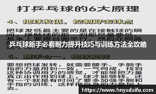 乒乓球新手必看耐力提升技巧与训练方法全攻略